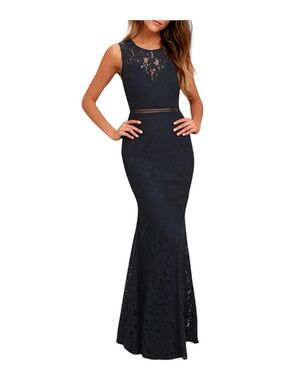 Lulus Music Of The Heart Sweetheart Navy Mermaid Maxi Dress L Floral Lace Formal